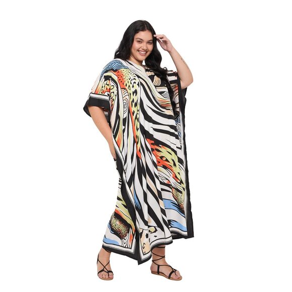 Gypsie Blu Digital Printed Caftan Dress Polyester Plus Size Maxi Dresses - Picture 2 of 7